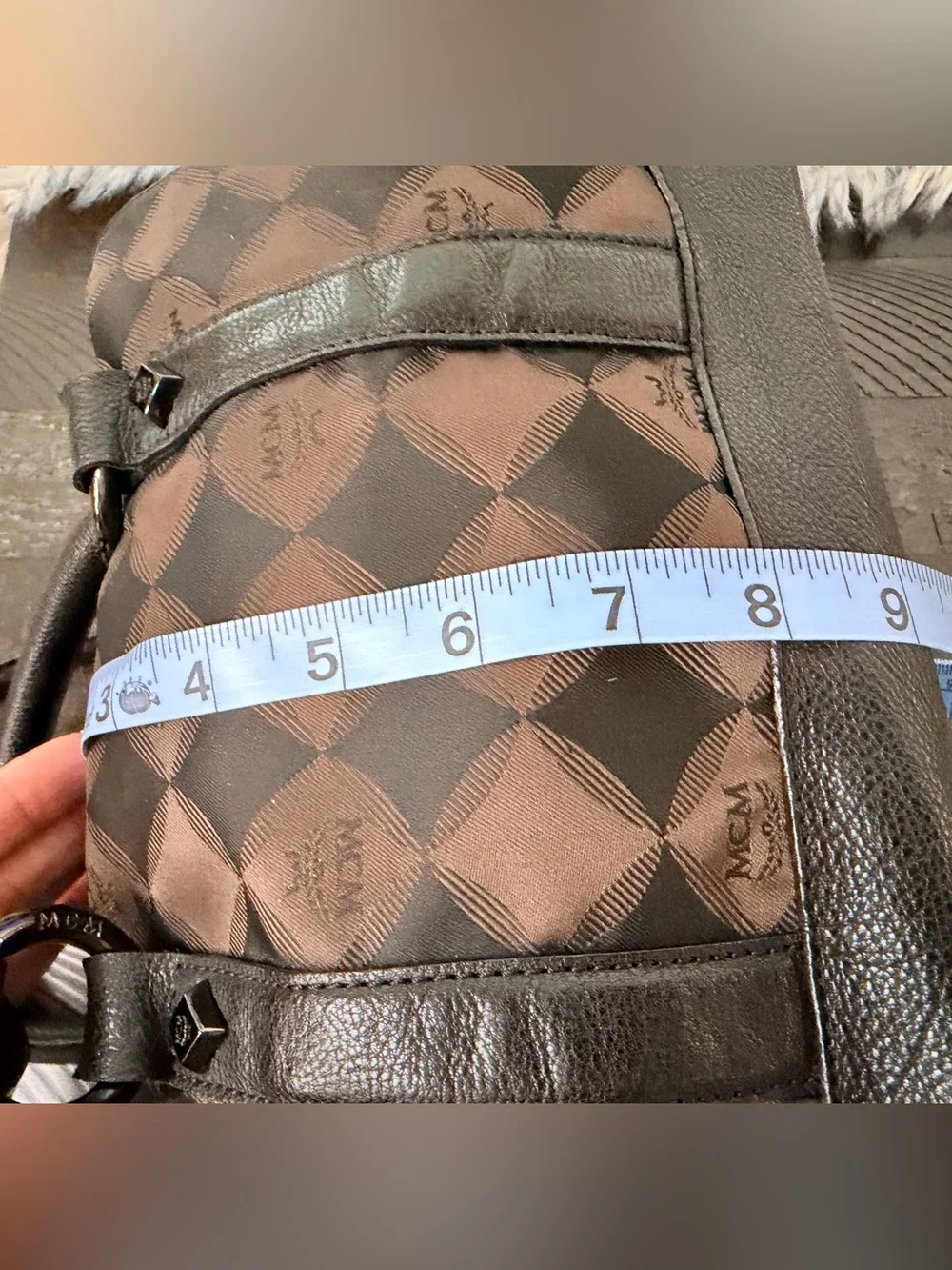 RARE MCM Brown & Black Checkered Monogram Satchel